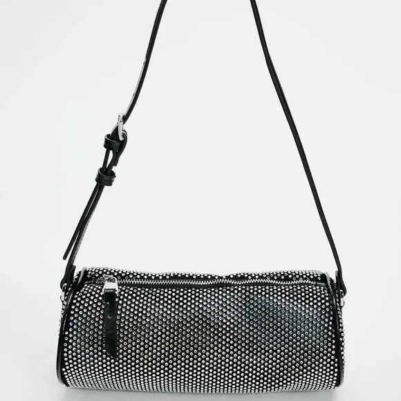 🎉SALE🎉 NWT ZARA Rhinestone Black Cylinder Bag - Picture 3 of 3